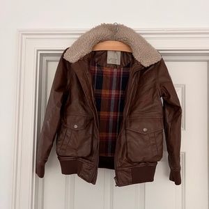 Faux Leather Bomber Flying Aviator Jacket with faux fur collar and flag emblem